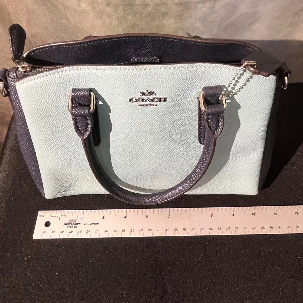 Coach Mini Sage‎ Carryall Colorblock Satchel Light Blue Navy Blue Style F73115